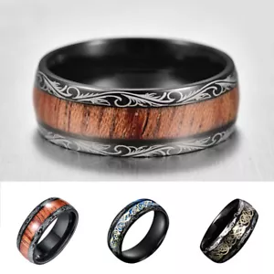 Anillo de grano de madera de dragón para hombres anillo de acero inoxidable joyería anillo de dos colores vintage - Imagen 1 de 13