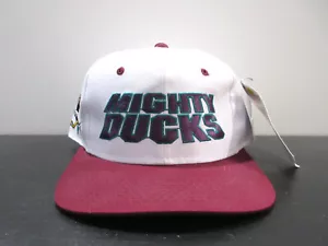 VINTAGE Anaheim Mighty Ducks cappello berretto snap back bianco specialità sportive uomo anni 90 - Foto 1 di 9