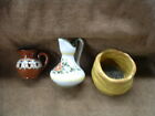 3 SMALL POTTERY OR CERAMIC HAND PAINTED PORCELAIN ITEMS ONE IS SIGNED