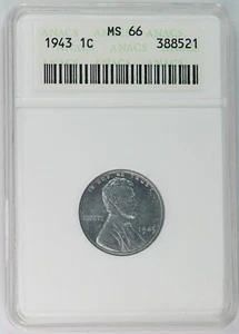 1943 Old ANACS MS 66 United States / American Lincoln Steel Wheat Cent! - Picture 1 of 2
