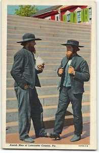 Postal de lino Amish Men of Lancaster County, Pensilvania - años 40 - Imagen 1 de 2