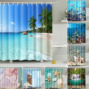 Waterproof Polyester Fabric Bathroom Shower Curtain Sheer Panel Decor 12 Hooks - Picture 1 of 65