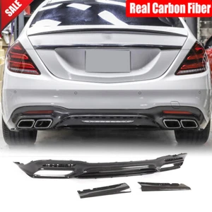 For Mercedes Benz W222 S63 S65 2016-18 Real Carbon Rear Bumper Diffuser Lip - Picture 1 of 12