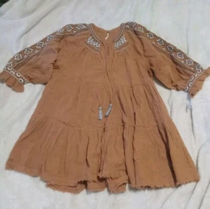 NWT Free People Dreamweaver Embroidered Tunic  Cotton Gauze Terracotta  Medium - Picture 1 of 8