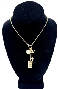 Gold Tone Charm Necklace Rhinestones Faith Love Hope Cross Anchor - Picture 1 of 5
