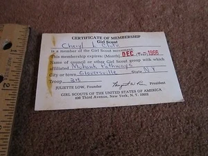 Vintage Girl Scouts Membership Card Used Mohawk Trails Troop NY 1960s FREE SHIP - Picture 1 of 2