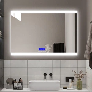 Frameless frosted backlit top/bottom edge LED mirror 6 button screen bluetooth - Picture 1 of 3