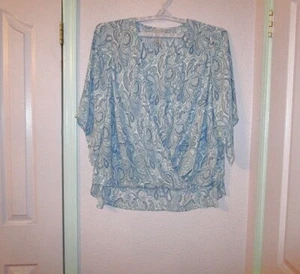 Catherines Faux Wrap Blouse Top Size 1X Tunic Light Chiffon Paisley 3/4 Sleeves - Picture 1 of 10
