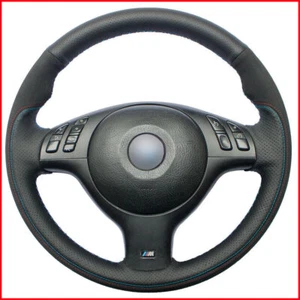 Black Leather Black Suede Car Steering Wheel Cover for BMW E46 E39 330i 330Ci M3 - Picture 1 of 7