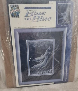 New True Colors Blue on Blue Whale Cross Stitch Kit with Mat - Picture 1 of 2