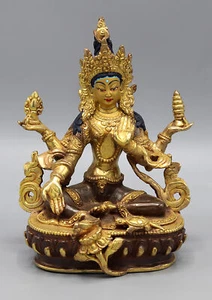 Partly Gold Plated Goddess Laxmi Statue - Picture 1 of 6