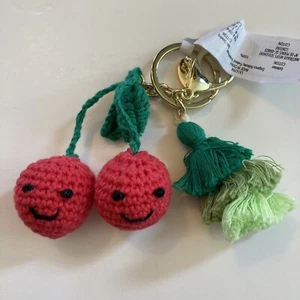 NWT Hallmark Crochet Red Cherries With Tassel KEYCHAIN Backpack Clip - Picture 1 of 5
