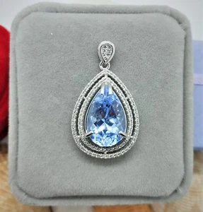 9+ kt makelloser beheizter brasilianischer Aquamarin-Anhänger in einem 18 K vergoldeten Sterling - Bild 1 von 7