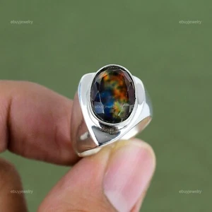 Easter Sale Oval Ammolite Stone Promise Engagement Ring Jewelry Sterling Silver - Picture 1 of 6