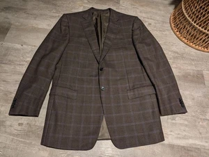 Ermenegildo Zegna Windowpane Sakko Herren 56 L 2 Knopf Wollblazer blau grau  - Bild 1 von 21