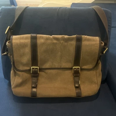 Vintage Fossil Brown Canvas Messenger Laptop Commuter Bag Leather Distressed - Image 1 of 4
