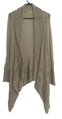 Cárdigan Suéter Boston Proper Mujer Beige Abierto Crochet Tejido Talla M Boho Acogedor Chi Foto 1 de 4