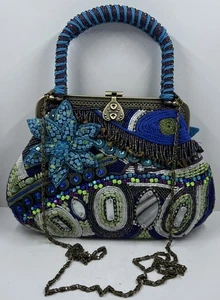 Vintage Chico’s Kaleidoscope Blue Beaded Bag With Chain Strap - Picture 1 of 20