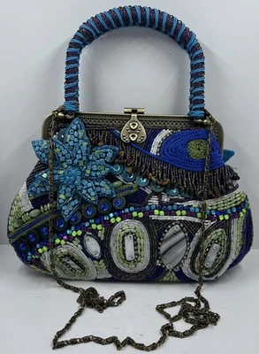 Vintage Chico’s Kaleidoscope Blue Beaded Bag With Chain Strap - Image 1 of 4