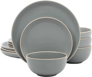 Rockaway 12-Piece Dinnerware Set Service for 4, Grey Matte - - Picture 1 of 12