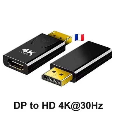 Adaptateur Display Port DP Mâle vers HDMi Fem Convertisseur 4K HDTV- PC MAC GAME - Photo 1/4