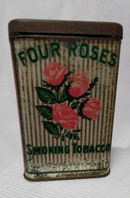 Empty Four Roses Flat Top Smoking Tobacco Pocket Tin Approx 4.5x3x1 - Image 1 of 4