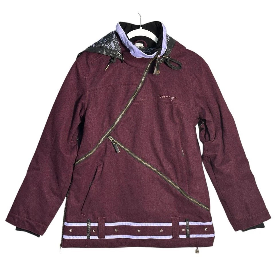 Obermeyer Sz 10 Kayla Ski Coat Pullover Side Zip Hooded Insulated Lace & Leather - Image 1 of 4
