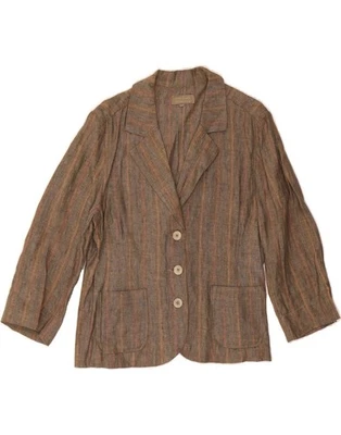 JOHN LEWIS Womens 3 Button Blazer Jacket UK 16 Large Brown Striped Linen DW49 - Image 1 of 3