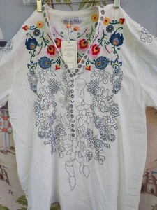 NEU St. Lareina bestickte Tunika Top Bluse weiß Boho Hippie weich Baumwolle XL - Bild 1 von 9