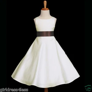 IVORY/BROWN A-LINE BRIDESMAIDS GOWN FLOWER GIRL DRESS 12-18M 2 4 6 8 10 12 14 16 - Picture 1 of 2