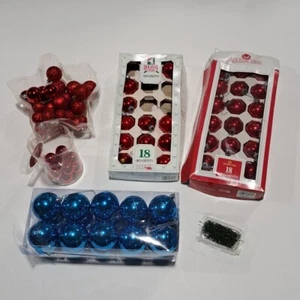 Vintage Christmas Ball Ornaments Blue, Red, Small Medium Large & Hooks - Picture 1 of 4