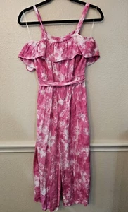 Girls Justice Flounce Top Jumpsuit Gaucho With Pockets Pink Tie Dye Sz XL 16/18 - Picture 1 of 8