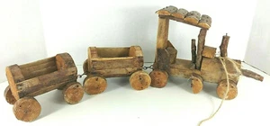 Wood Train Set ~ Vintage ~ Handmade ~ Wooden ~ Rustic Decor - Picture 1 of 12
