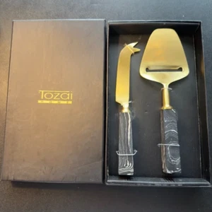 NEW Tozai Black and Gold Marble Handle Cheese Knife Set - Imagen 1 de 3