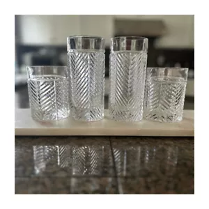 Set 4 VTG Ralph Lauren Crystal Herringbone Highball Lowball Glasses Polo Chaps - Picture 1 of 9