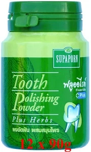 New 12 x 90g, Supaporn Tooth Polishing Powder Plus Herbs Thai Toothpaste Green  - Picture 1 of 12