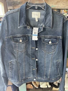 Jessica Simpson Blue Denim Jacket XL Buttons Cuff Double Pocket Cowboy Era - Picture 1 of 6