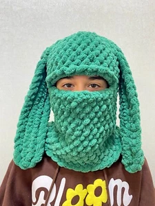 Balaclava knit Hood with ears Bunny Winter Hat Ski Mask - Picture 1 of 14