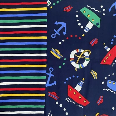 VTG Nautical Blue Kids Boating Fabric Cranston Schwartz Liebman Stripes - Image 1 of 4