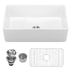 33 x 20 in Farmhouse Apron Sink Fireclay Kitchen Sink Single Bowl Basin White - Picture 1 of 12