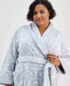 Charter Club Women's Robe, Wallpaper Grey, XL, Long Embossed Plush NEW - Picture 1 of 20