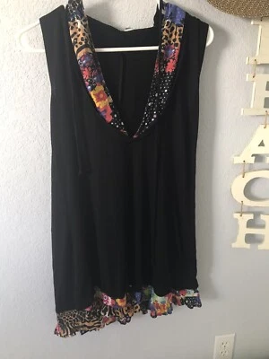 Jessica Simpson black hoodie shift dress beach coverup size S - image 1 of 4