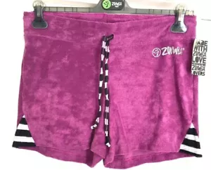 Damas ZUMBA toalla franela gimnasio pantalones cortos, púrpura, baile fitness ropa activa NUEVOS - Imagen 1 de 2