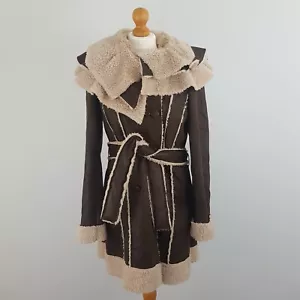 Rinascimento Womens Brown Waist Tie Soft Teddy Fleece Coat Jacket Size L - Picture 1 of 11