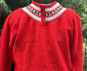 Vintage 70s Little Lisa Ltd Knit Sweater Fair isle Pattern Red Girls Size Medium - Picture 1 of 7