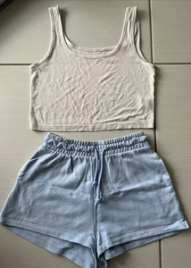 H&M Sweat Shorts hellblau XS Highwaist 100% Baumwolle Taschen - Bild 1 von 6