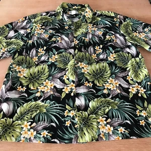 Bishop Street Hawaiian Shirt Men 4XL Green Floral Button Up Pocket Short Sleeve - Picture 1 of 11
