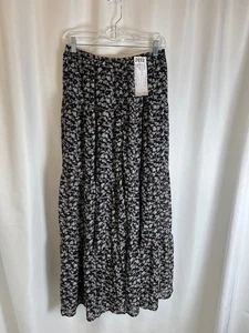 Gonna midi Lulus nera viola floreale bottoni davanti spacco boho cottagecore M - Foto 1 di 7