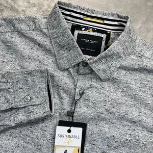 Denim and Flower Shirt Large Gray Patterned Long Sleeve NEW - Picture 1 of 7
