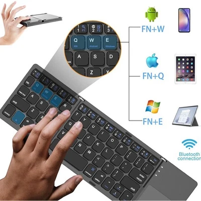 Mini teclado inalámbrico plegable delgado Bluetooth con panel táctil para iOS Android Windows - Imagen 1 de 4